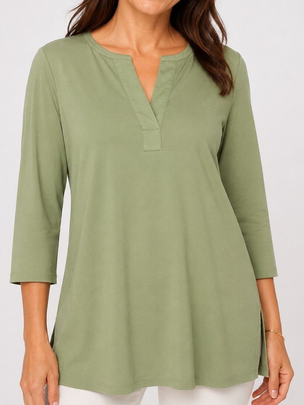 Banana Republic Sage Green Tunic Top XL Split Neck 3/4 Sleeve NWT